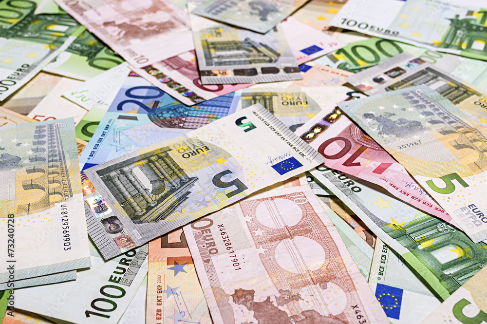 Set of euro banknotes. Set of euro banknotes.