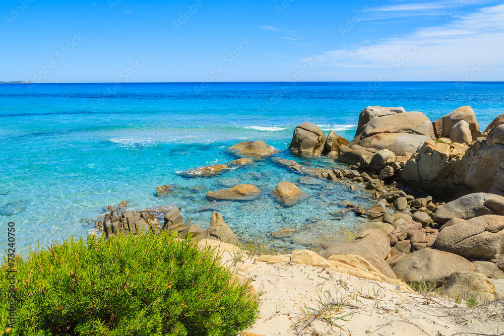 View of Sardinia island coast and Villasimius beach, Italy