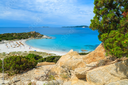 View of Punta Molentis beach with turquoise sea, Sardinia island