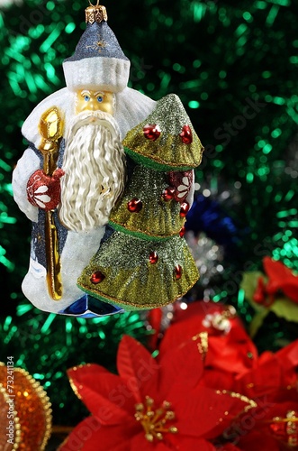 Santa on Christmas tree background