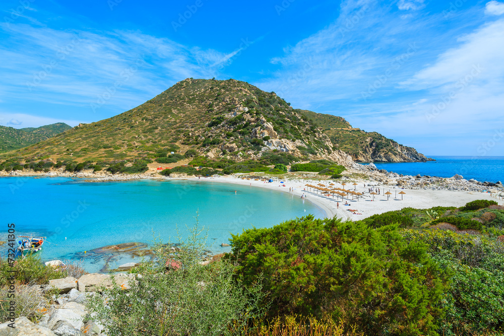 Beautiful bay with sandy Punta Molentis beach, Sardinia island