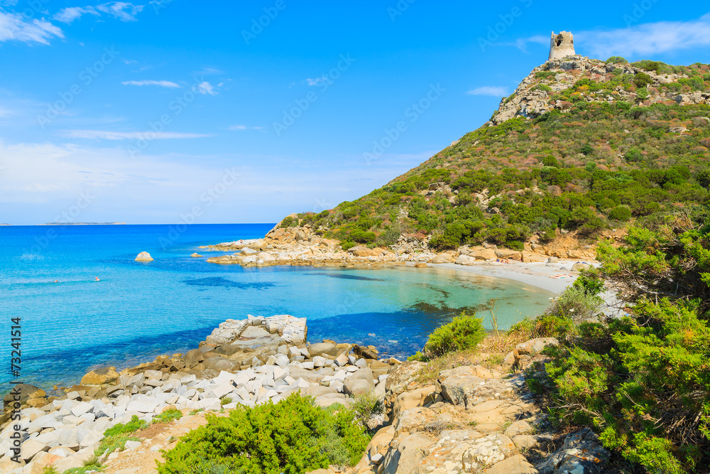 Azure crystal sea water of Porto Giunco bay, Sardinia island