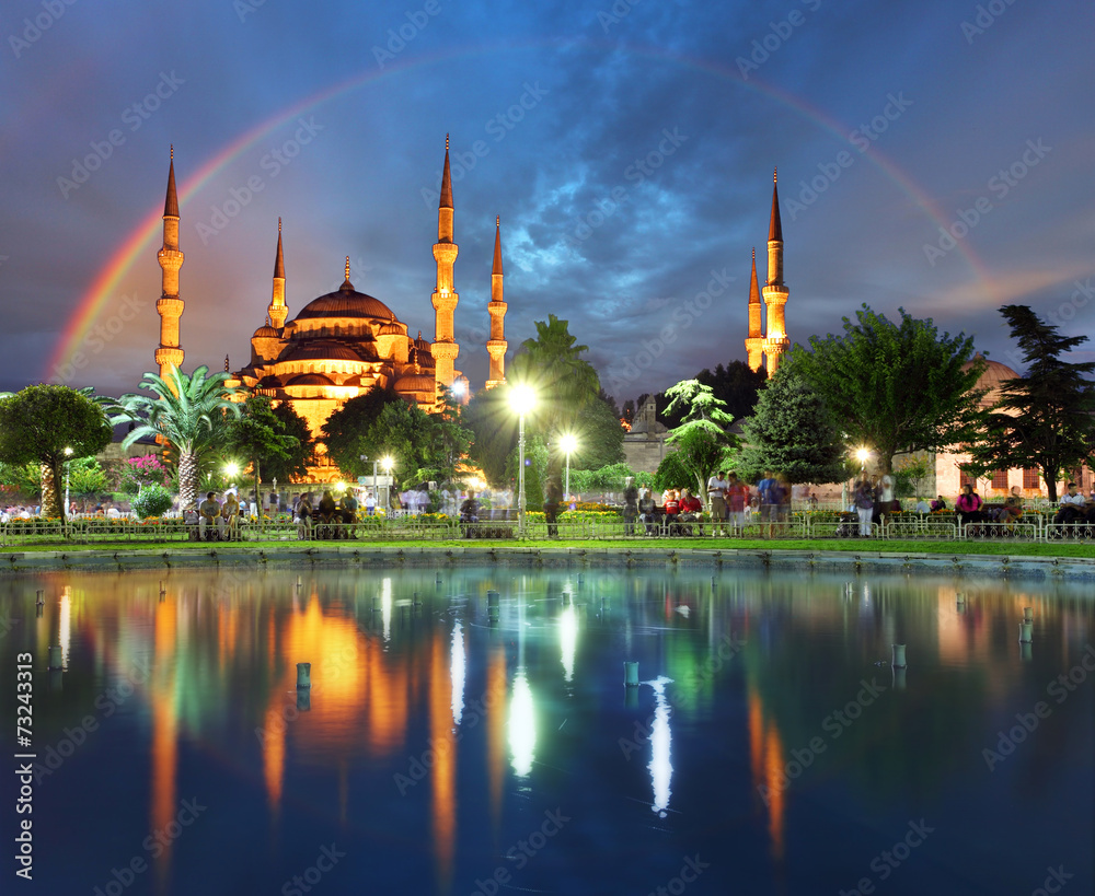 Istanbul with rainbow - Blue mosque, Turkey - obrazy, fototapety, plakaty 
