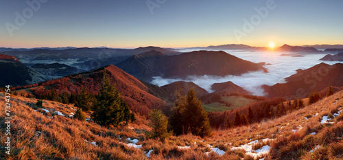 Slovakia mountain peak Osnica at sunrise - autumn panorama