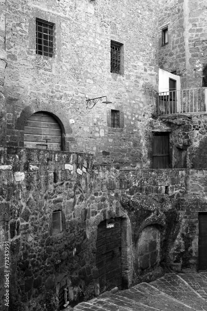 Pitigliano, Tuscany, old city view. BW image Pitigliano, Tuscany, old city view. BW image