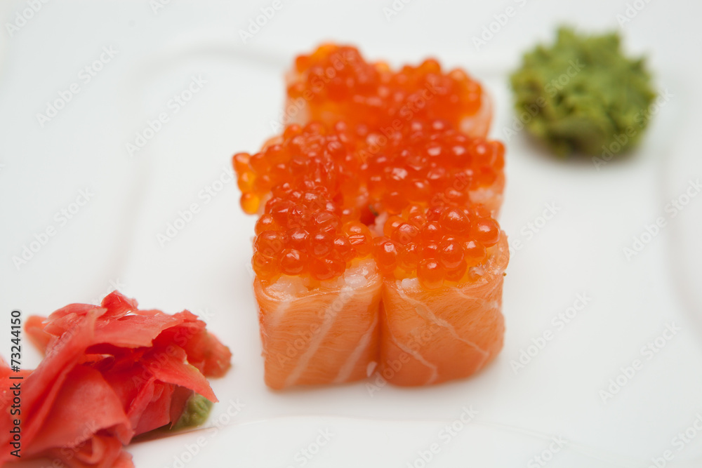 Philadelphia roll with smoked salmon and caviar Philadelphia roll with smoked salmon and caviar