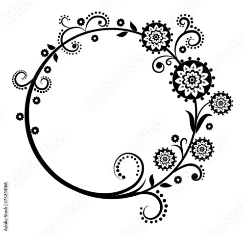 Black and white floral round frame