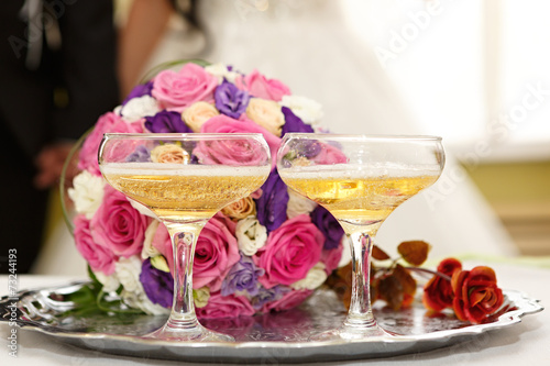 wine glasses in hand bride and groom