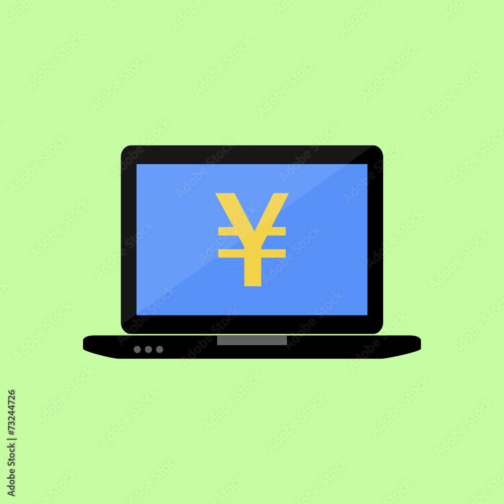 Fototapeta premium Flat style laptop with yen