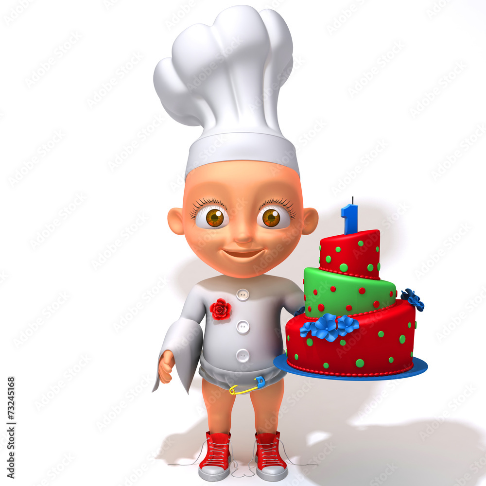 Baby Jake chef with birthday cake Baby Jake chef with birthday cake