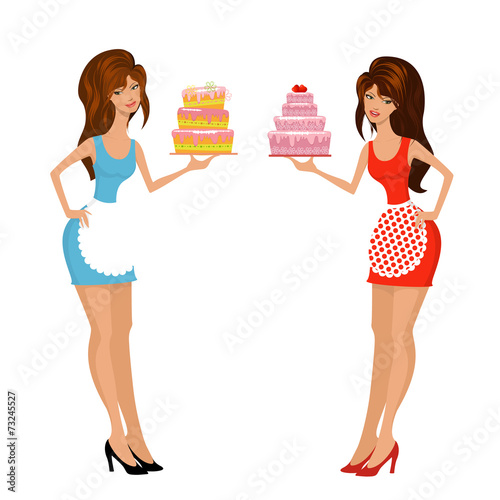 Beautiful girls with cake