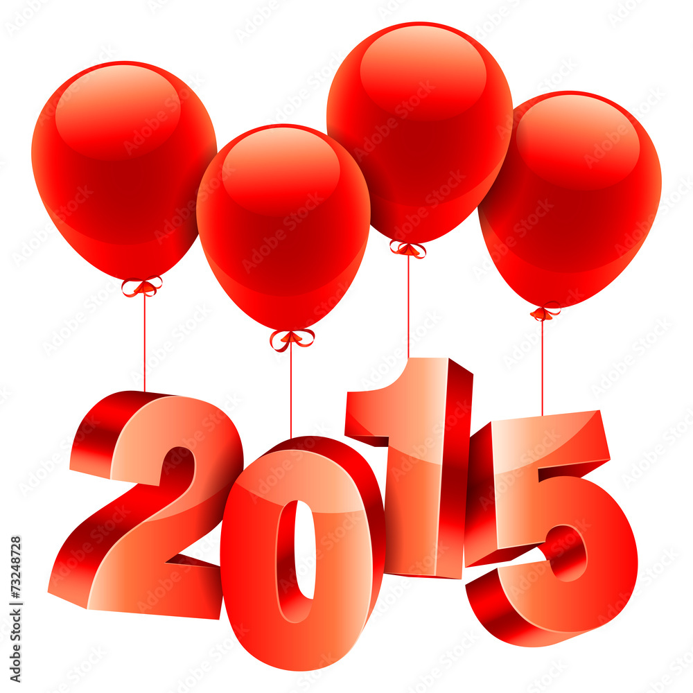 2015 New Year number flying on red balloons. 2015 New Year number flying on red balloons.