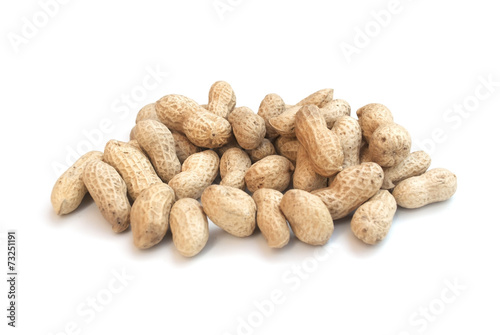 Monkey nuts, peanuts or groundnuts in shells, isolated on a whit