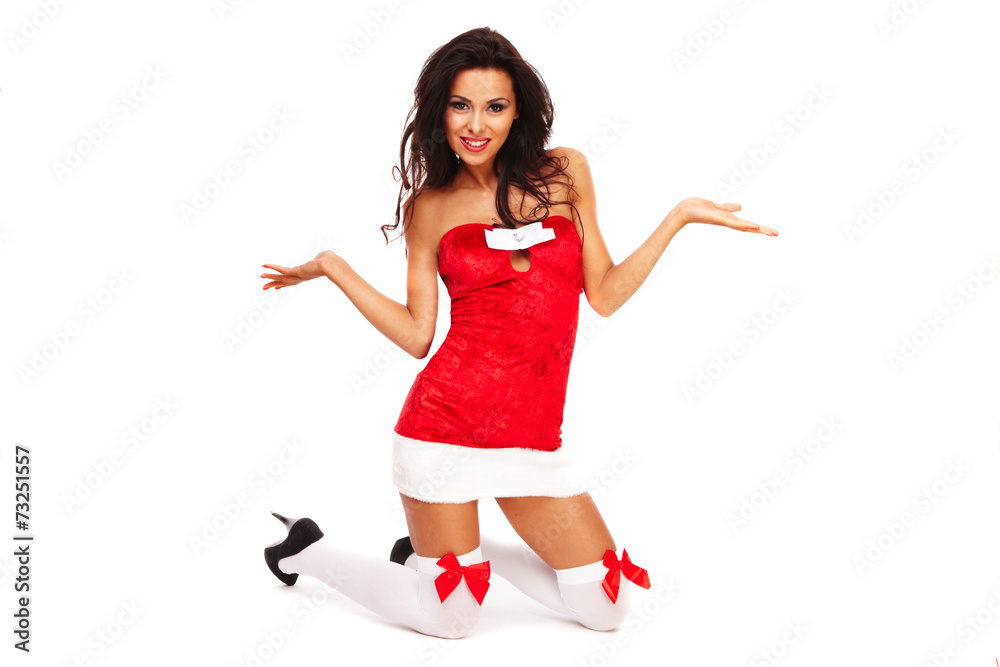 santa helper girl on white background with long hair santa helper girl on white background with long hair