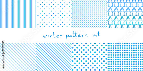 Set of winter New Year vector simple geometric patterns.