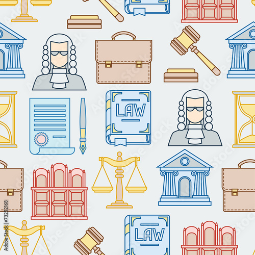 Law contour icons seamless pattern in flat design style.