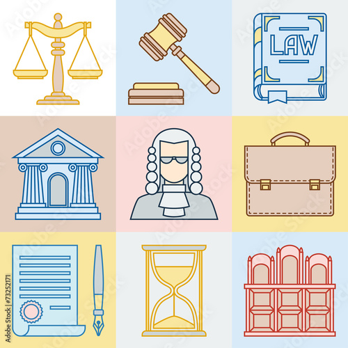 Law contour icons set in flat design style.