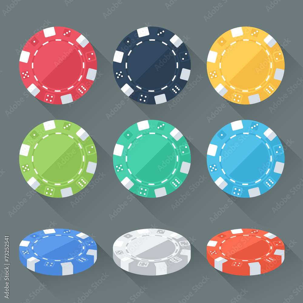 Set of colorful gambling chips, casino tokens. Flat style Set of colorful gambling chips, casino tokens. Flat style