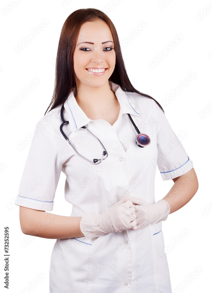 smiling woman doctor in uniform. isolated smiling woman doctor in uniform. isolated