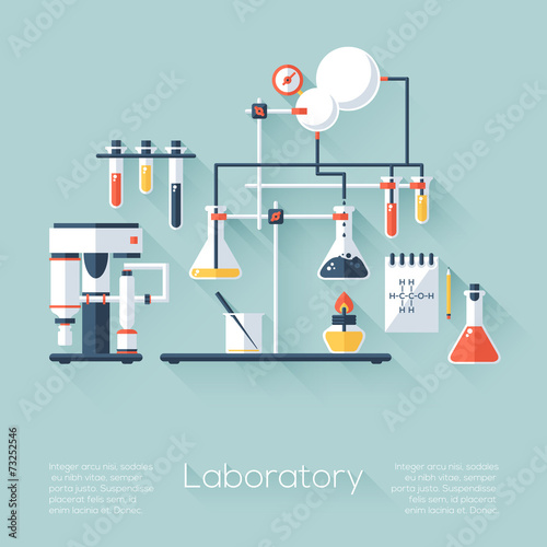 Chemistry education research laboratory equipment. Flat style