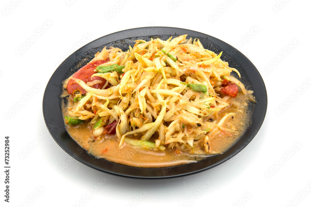 Closeup Thai papaya salad serve with vegetables, popular thailand Closeup Thai papaya salad serve with vegetables, popular thailand