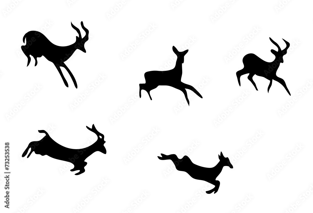 vector set - silhouettes of mountain goats