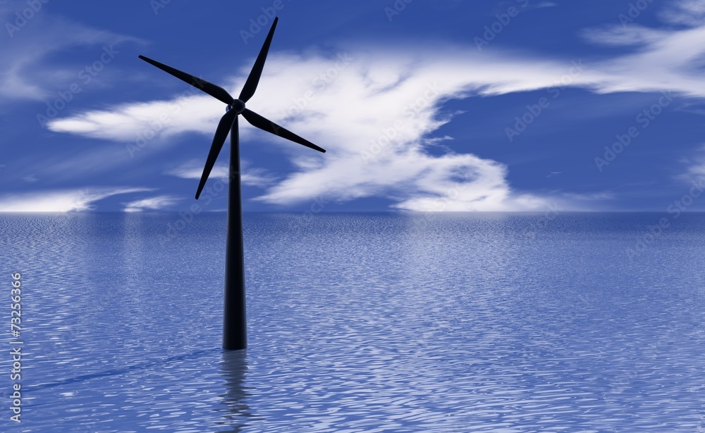 Een windmolen in de zee