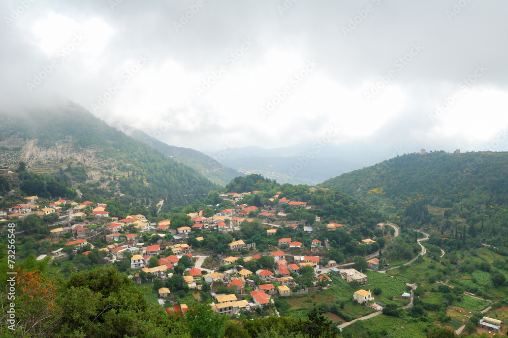 Fototapeta premium Remote village of Eglouvi in the mountains of Lefkada