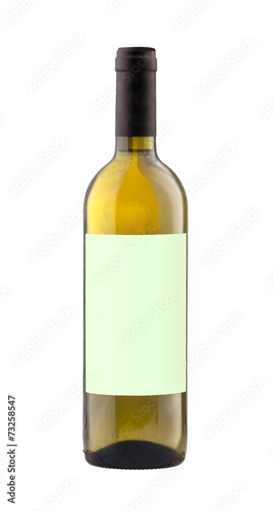 White wine bottle isolated with blank label. White wine bottle isolated with blank label.