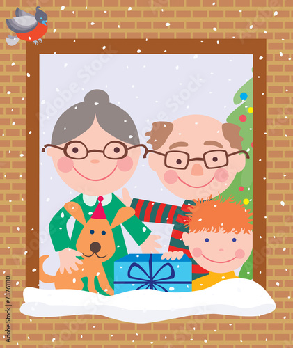 grandparents and grandson in the christmas