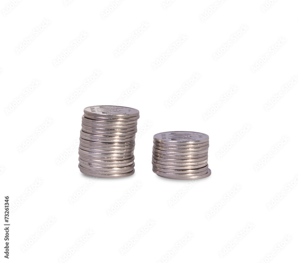 Stacks of silver Ukrainian coins, isolated over white Stacks of silver Ukrainian coins, isolated over white