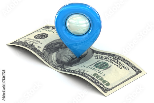 Blue Map pointer marking wealth and successs