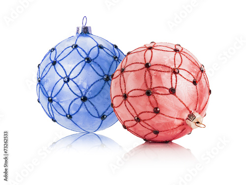 red and blue Christmas balls isolated on the white background