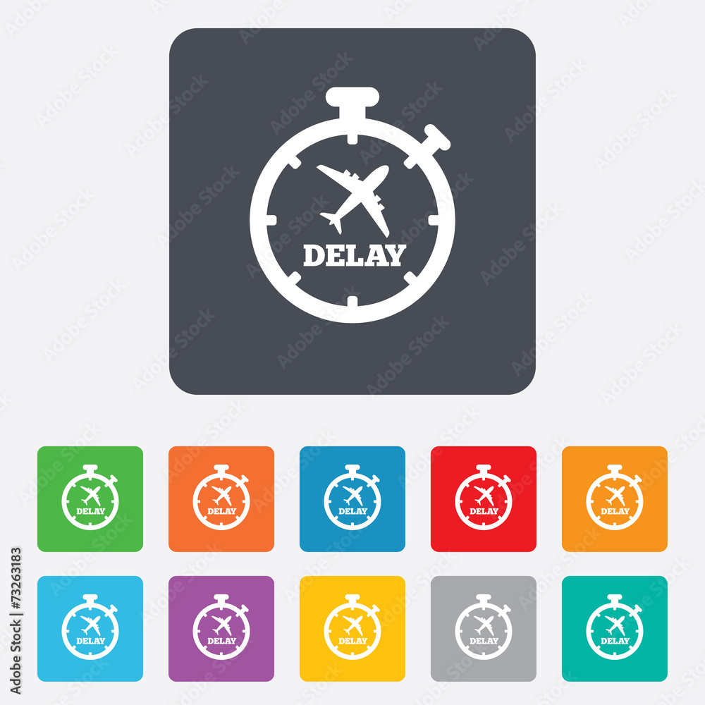Delayed flight sign icon. Airport delay symbol.