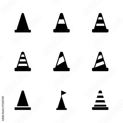 Vector black traffic cone icon set