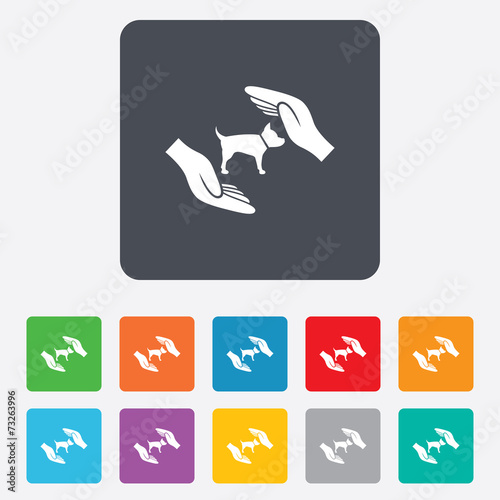 Protection of animals pets sign icon. Hands.