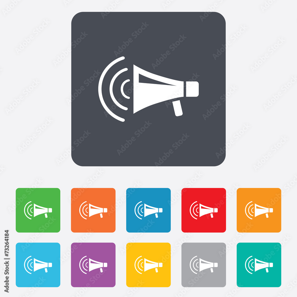 Megaphone sign icon. Loudspeaker strike symbol. Megaphone sign icon. Loudspeaker strike symbol.