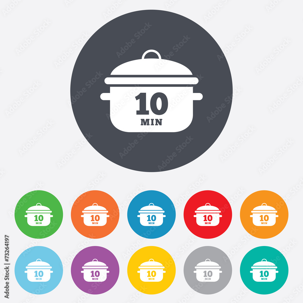 Boil 10 minutes. Cooking pan sign. Stew food Boil 10 minutes. Cooking pan sign. Stew food