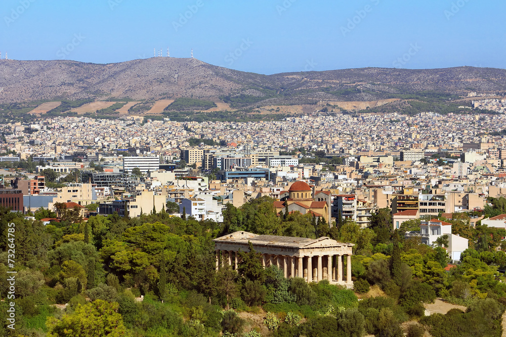 Fototapeta premium View of Athens city with Temple of Hephaestus from Acropolis hil