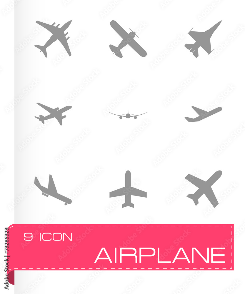 Fototapeta Vector black airplane icon set