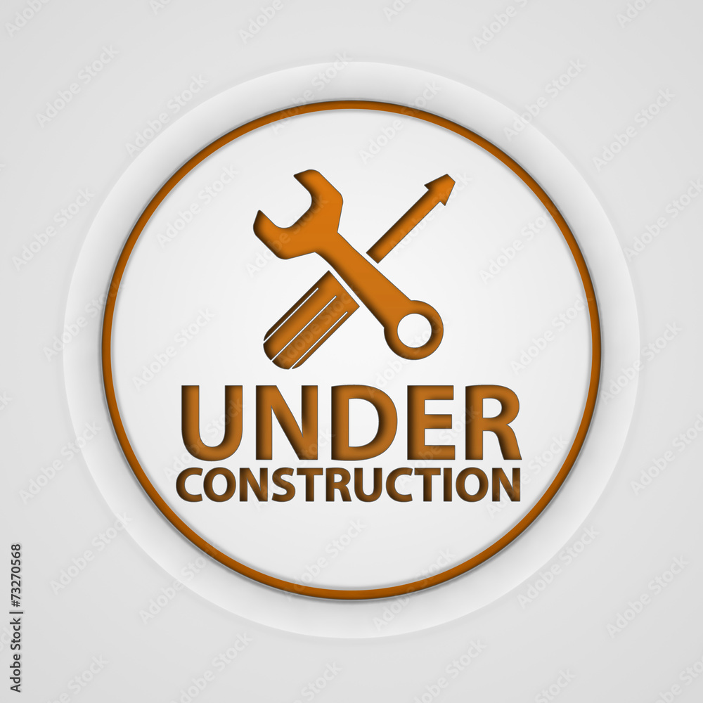 Under construction circular icon on white background