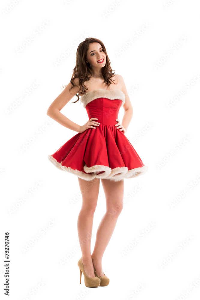 Beautiful happy woman in Santa Claus clothes Beautiful happy woman in Santa Claus clothes
