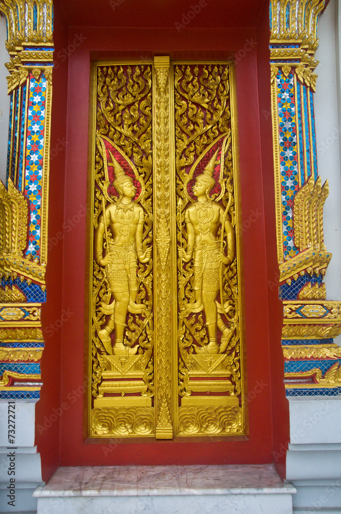 Angel decoration of buddhist temple door