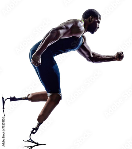 handicapped man runners sprinters with legs prosthesis silhouett