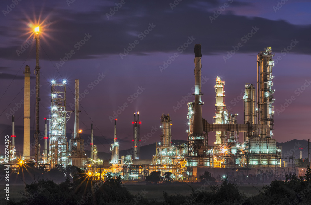 Oil refinery at twilight sky