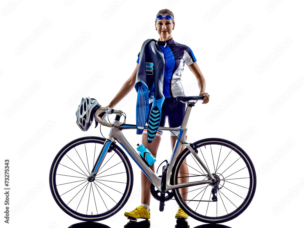 Naklejka premium woman triathlon ironman athlete cyclist cycling