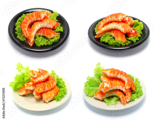 shrimps and salad on a white background