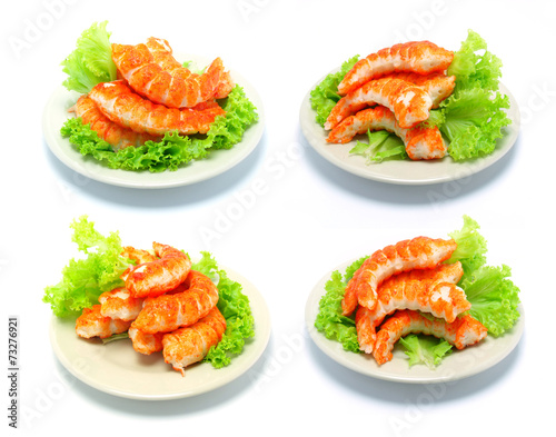 shrimps tails with green fresh origanum and lettuce