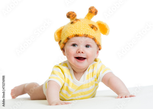 smiling cute baby infant in funny hat
