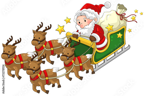 Santa Claus on a reindeer sleigh in Christmas in white isolated